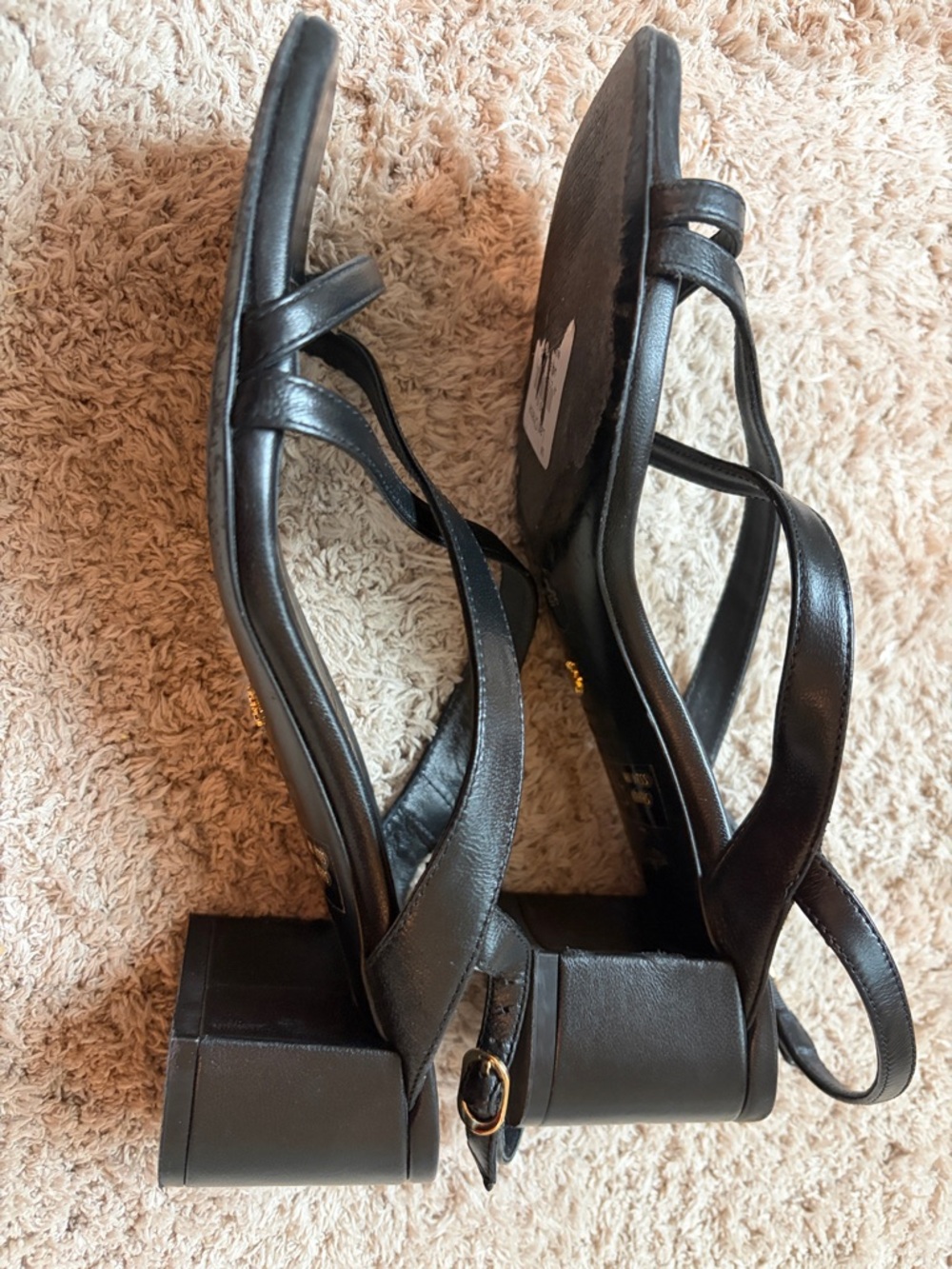 Stuart Weitzman Black Leather Cross-Strap Block Heel Sandal - Picture 5 of 7